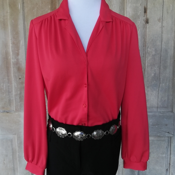 Vintage Red Polyester Blouse - Picture 1 of 6